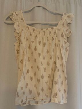 Madewell Women’s Cream Ruffled Shoulder Printed Tank Top